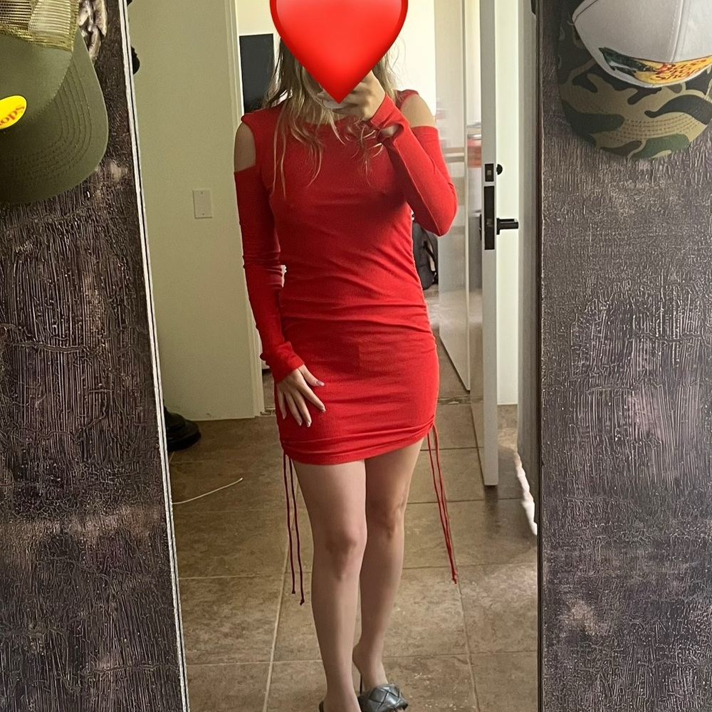 Helmut Lang Red Cold Shoulder Bodycon Dress